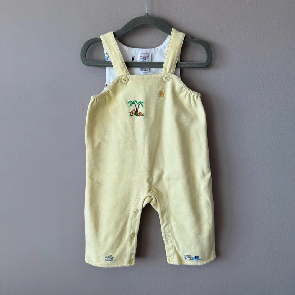 Vintage Talbots Kids Yellow Embroidered Animals Romper‎ Size 9 Months